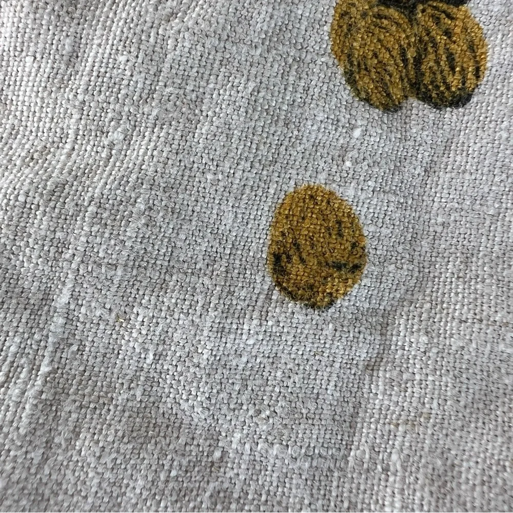 VTG Fall Harvest Linen Tablecloth Fruits Vegetables Nutmeg Spices Pumpkins 45x48